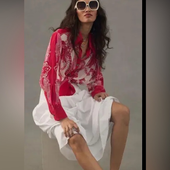 FARM Rio Red and White Patterned Blouse - Picture 2 of 8